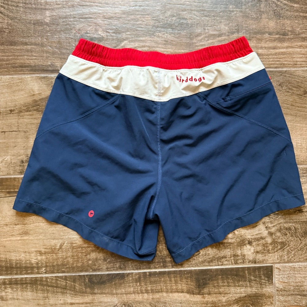 Birddogs Mens Boom Swipe Right Built In Liner 5" Performance Shorts, Blue Red,M
